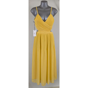 New Ali & Jay sz S Midi Gown or Dress yellow pleated v-neck tank chiffon 1001